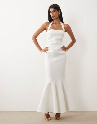 Asos Design Square Neck Maxi Dress With Bow Back In White