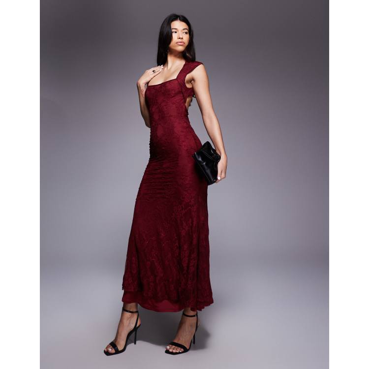 asos design square neck scuba maxi dress with thigh split ASOS Design - Square Neck Maxi Dress - Women - Polyester/Elastane - 4 US