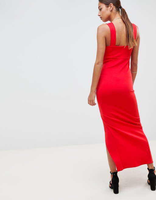 ASOS DESIGN square neck maxi dress with thigh split