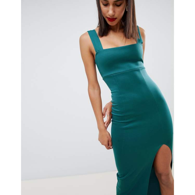 Asos square neck scuba store maxi dress with thigh split