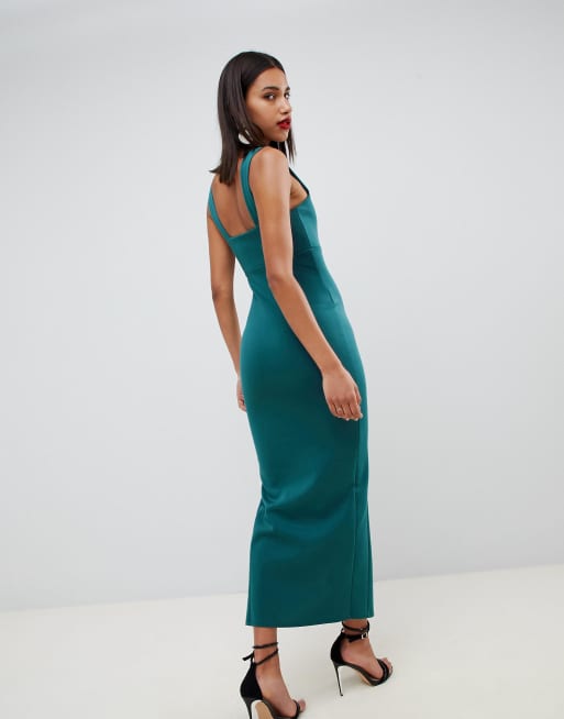 Asos square neck scuba maxi dress with thigh split sale