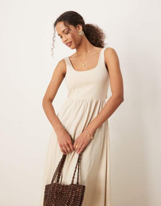 ASOS DESIGN square neck micro bust maxi dress in neutral, 3 of 4
