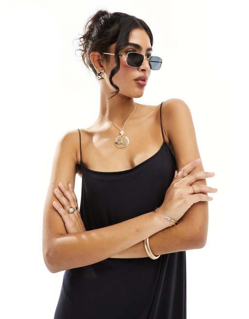 ASOS DESIGN square neck midaxi cami dress with spaghetti strap in black