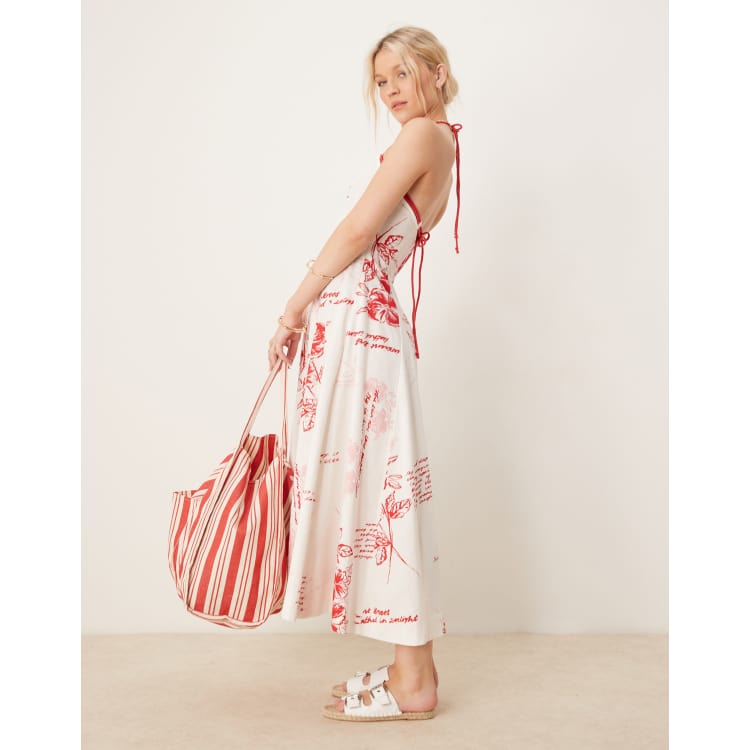 ASOS DESIGN square neck midaxi dress with rope trim in red
