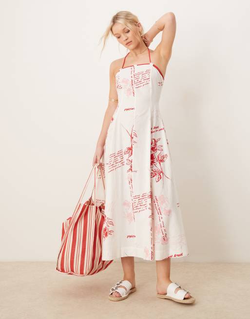 ASOS DESIGN square neck midaxi sundress with rope trim in red floral print, 4 of 4