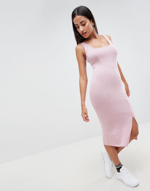 ASOS DESIGN square neck midi bodycon dress