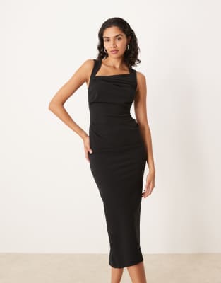 Asos Design Square Neck Midi Dress In Black