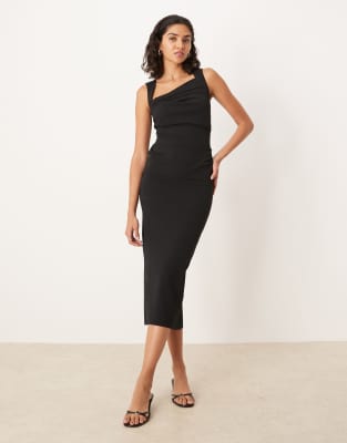 Asos Design Square Neck Midi Dress In Black