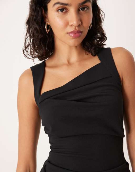 ASOS DESIGN square neck midi dress in black
