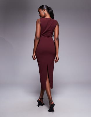 Asos Design Square Neck Midi Dress In Brown