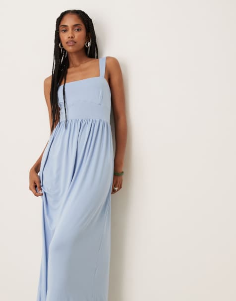 ASOS DESIGN square neck midi dress in dusty blue - view 1