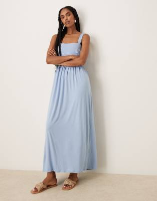 Asos Design Square Neck Midi Dress In Blue