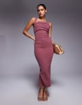 [ASOS DESIGN] ASOS DESIGN square neck midi dress in dusty rose-Red 12 Dusty rose