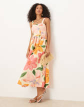 ASOS DESIGN Petite slash neck button down midi vest dress in blue floral print