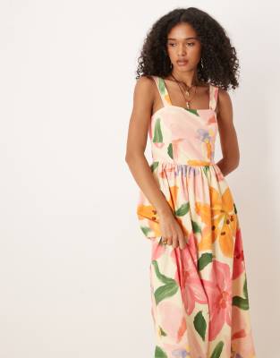 Asos Design Square Neck Midi Dress In Multi