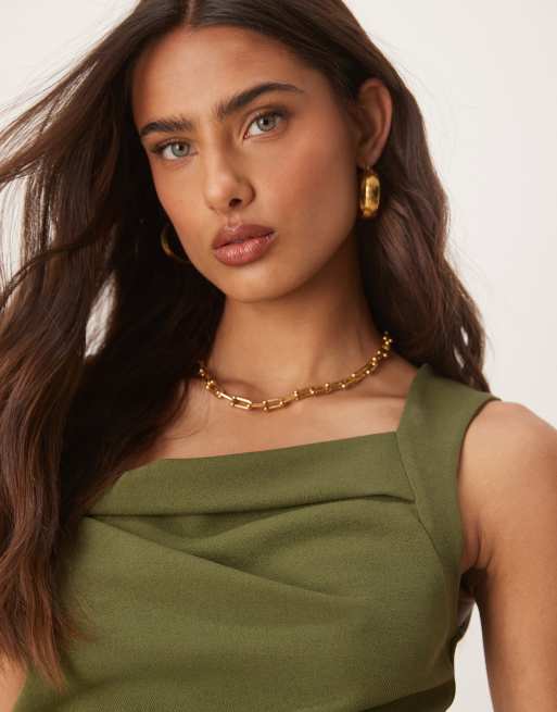 ASOS DESIGN square neck midi dress in khaki green