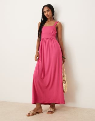 ASOS DESIGN square neck midi dress in pink - view 1