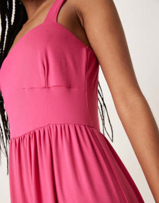 Asos Design Square Neck Midi Dress In Pink