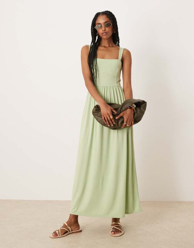 ASOS DESIGN square neck midi dress in sage
