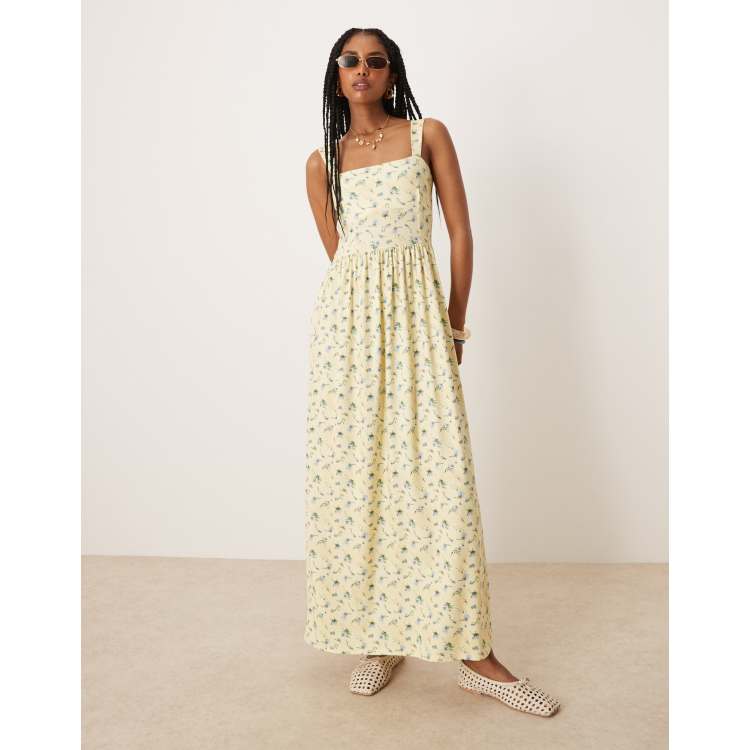 ASOS DESIGN square neck midi dress in yellow floral print | ASOS