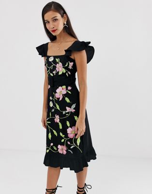 square neck floral midi dress