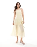 [ASOS DESIGN] ASOS DESIGN square neck midi dress with godets in yellow-Multi 12 Bright Yellow