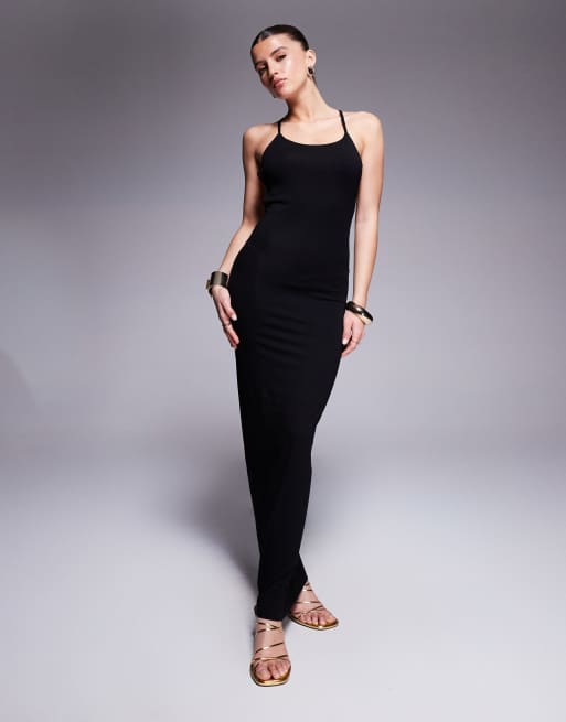 ASOS DESIGN square neck midi dress with open strappy back in black