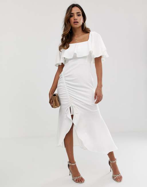 Asos design deep v pep hem midi dress sale