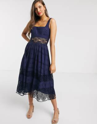 square neck midi prom dress