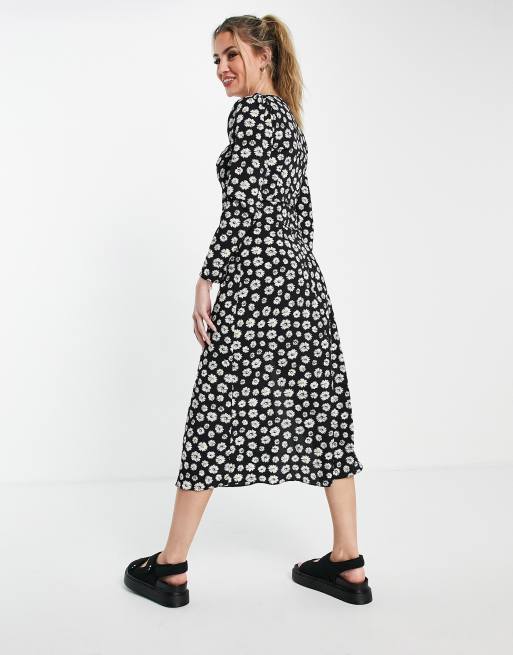 ASOS DESIGN square neck midi skater dress in daisy print