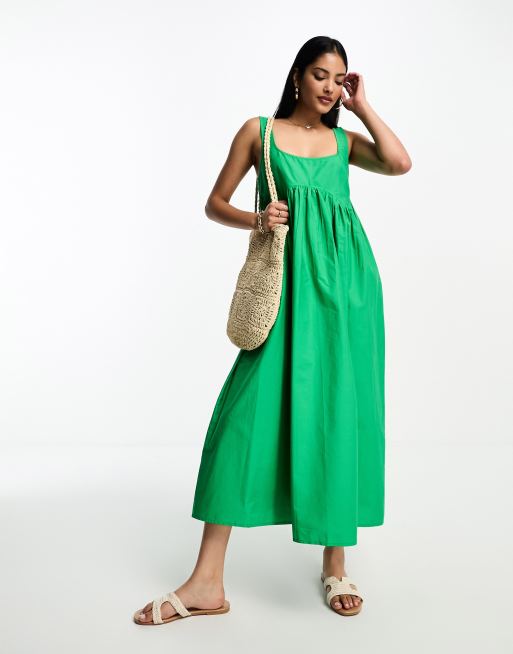 ASOS DESIGN square neck midi smock sundress in bright green