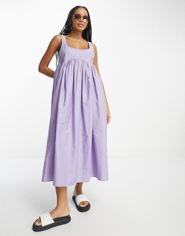 ASOS DESIGN square neck midi smock sundress in lavender