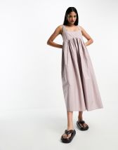 ASOS DESIGN cotton pleat bust midi babydoll sundress in sage