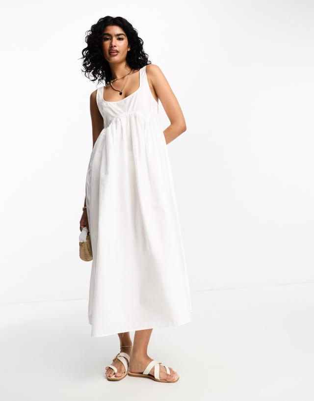 ASOS DESIGN square neck midi smock sundress in white