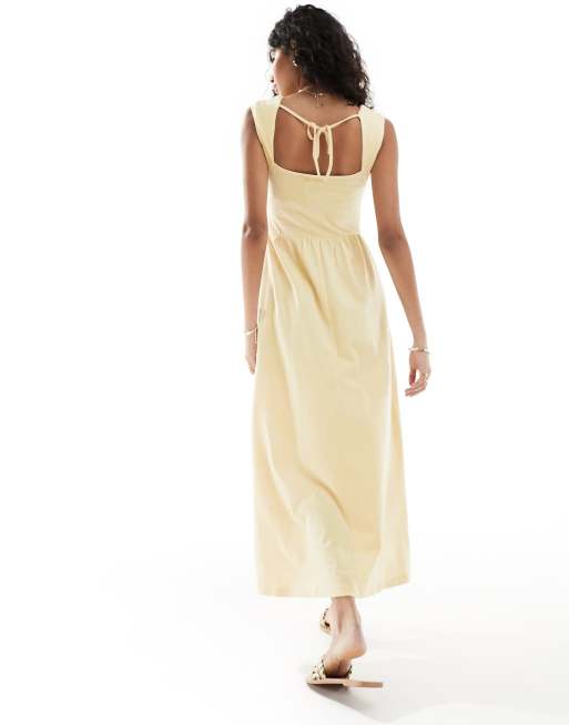 ASOS DESIGN square neck midi sundress with button detail in buttermilk, 2 of 4