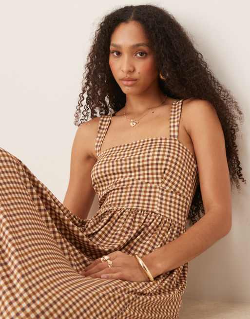 ASOS DESIGN square neck milkmaid midi dress in gingham print | ASOS