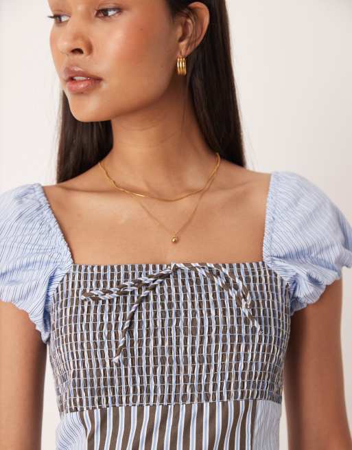 ASOS DESIGN square neck mini dress in mixed blue stripe, 4 of 4
