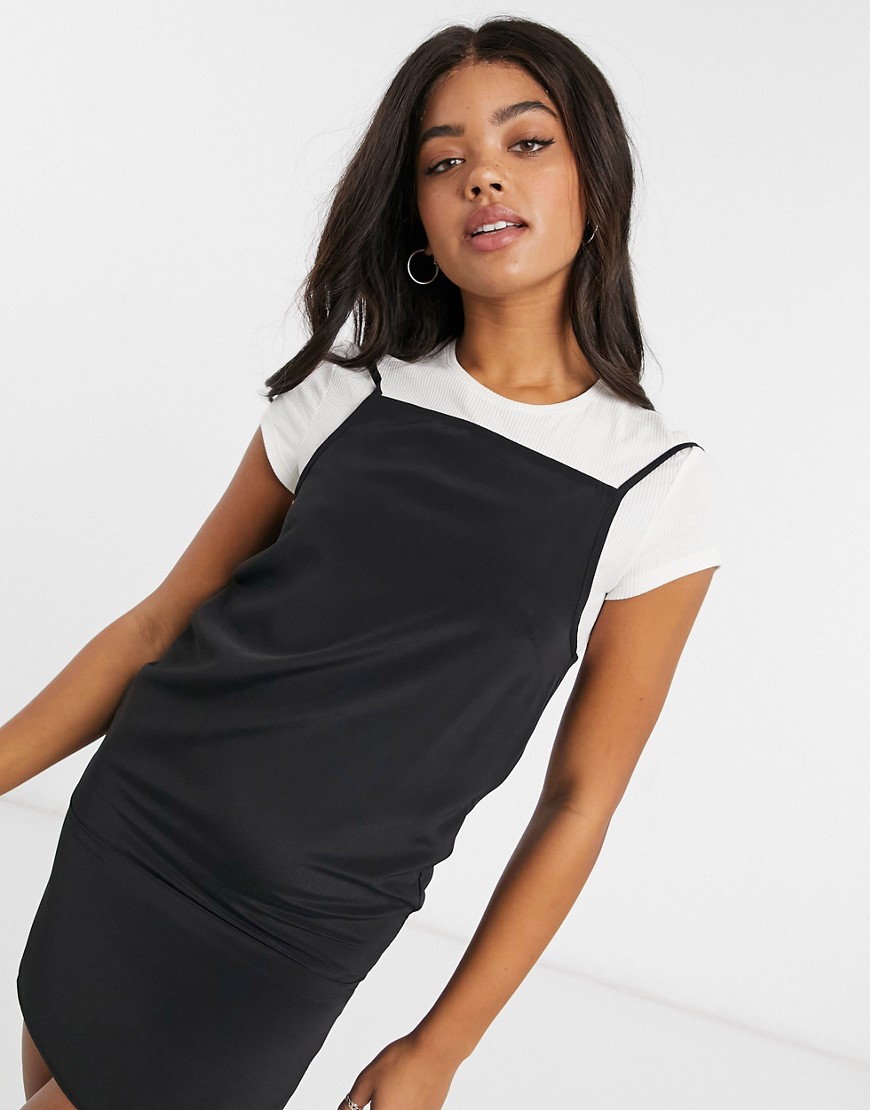 Asos Design Square Neck Mini Slip Dress In Black