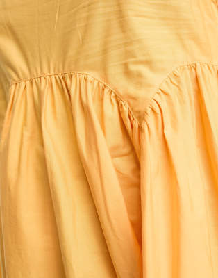 asos design square neck mini smock sundress in apricot