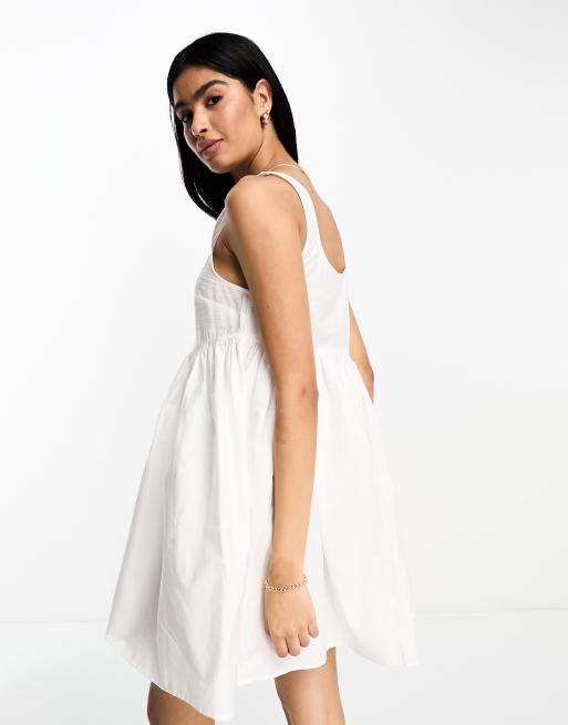 ASOS DESIGN square neck mini smock sundress in white