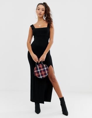 Asos design square neck scuba maxi dress with outlet thigh split