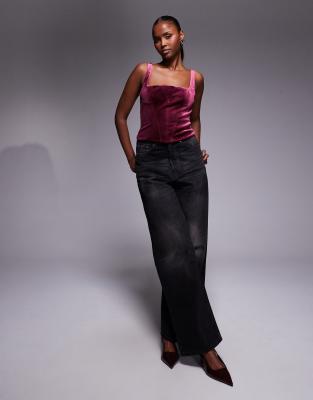 Asos Design Square Neck Panelled Velvet Corset In Red