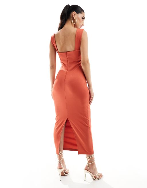 Red midi pencil dress store