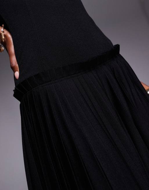 ASOS DESIGN square neck pleated maxi dress with dropped waist in black
