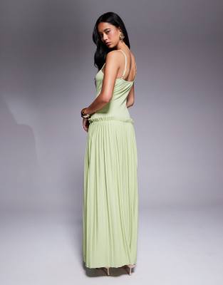 Asos Design Square Neck Pleated Maxi Dress With Dropped Waist