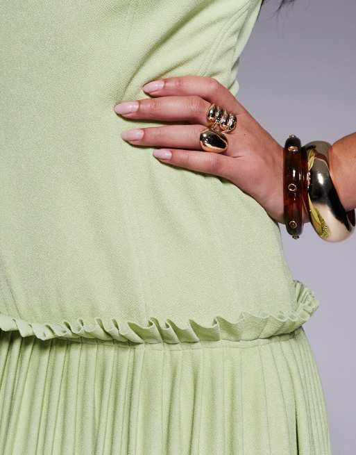 ASOS DESIGN square neck pleated maxi dress with dropped waist in pistachio, 3 of 4