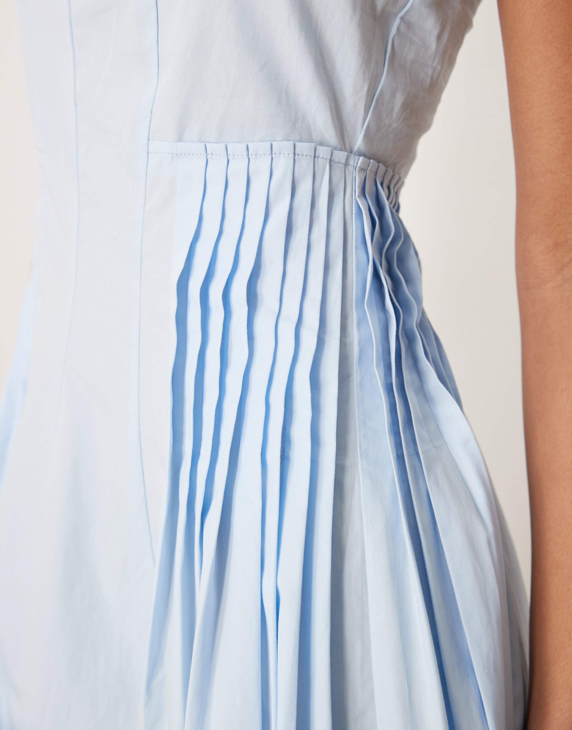 asos design square neck pleated waist midi dress in blue