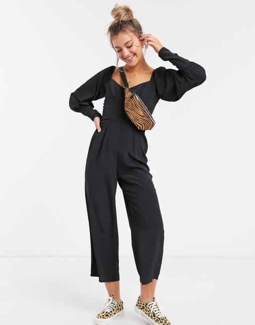 ASOS DESIGN square neck puff sleeve jumpsuit in black | ASOS