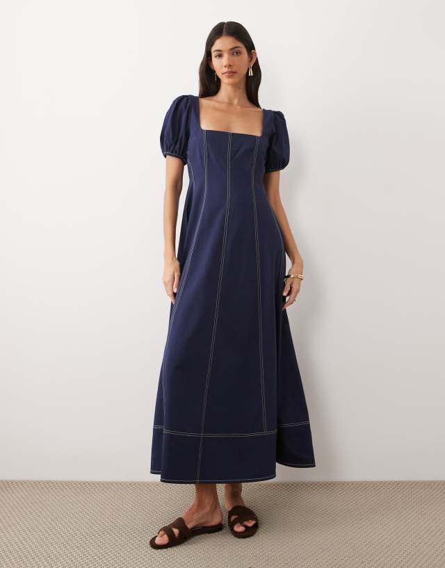 asos blue puff sleeve dress Design - Square Neck Maxi - Women - Cotton - 4 US Navy Shoe size:10 OnClearance Kids' Will Oxford Dress The flattering square neck