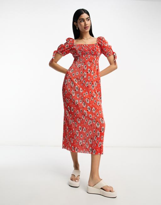 Red square neck midi sales dress